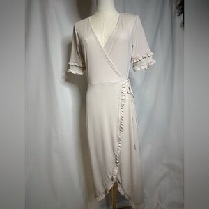 Topshop Cream Ruffle Midi Dress